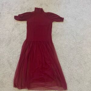 Zara Burgundy Flowy Midi Dress